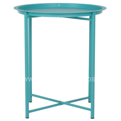 FOLDABLE SIDE TABLE SAMUEL HM5287.08 WITH REMOVABLE TRAY METALLIC TURQUOISE Φ46x53Hcm.