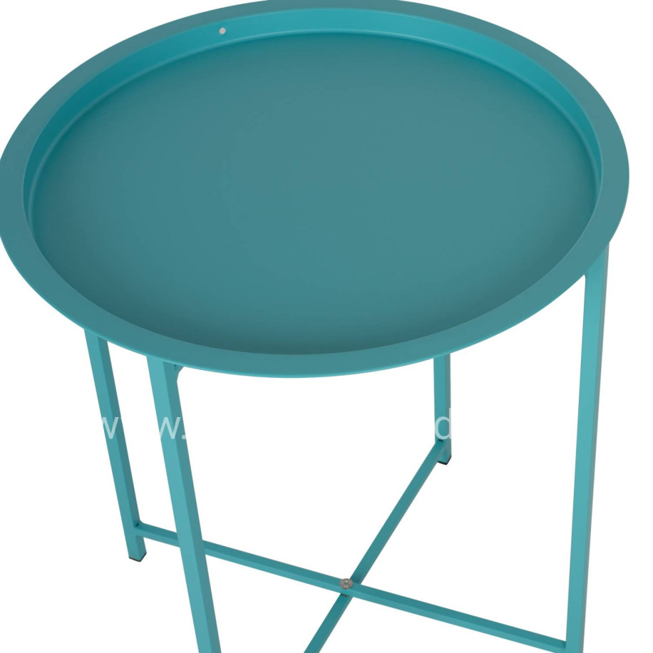 FOLDABLE SIDE TABLE SAMUEL HM5287.08 WITH REMOVABLE TRAY METALLIC TURQUOISE Φ46x53Hcm.