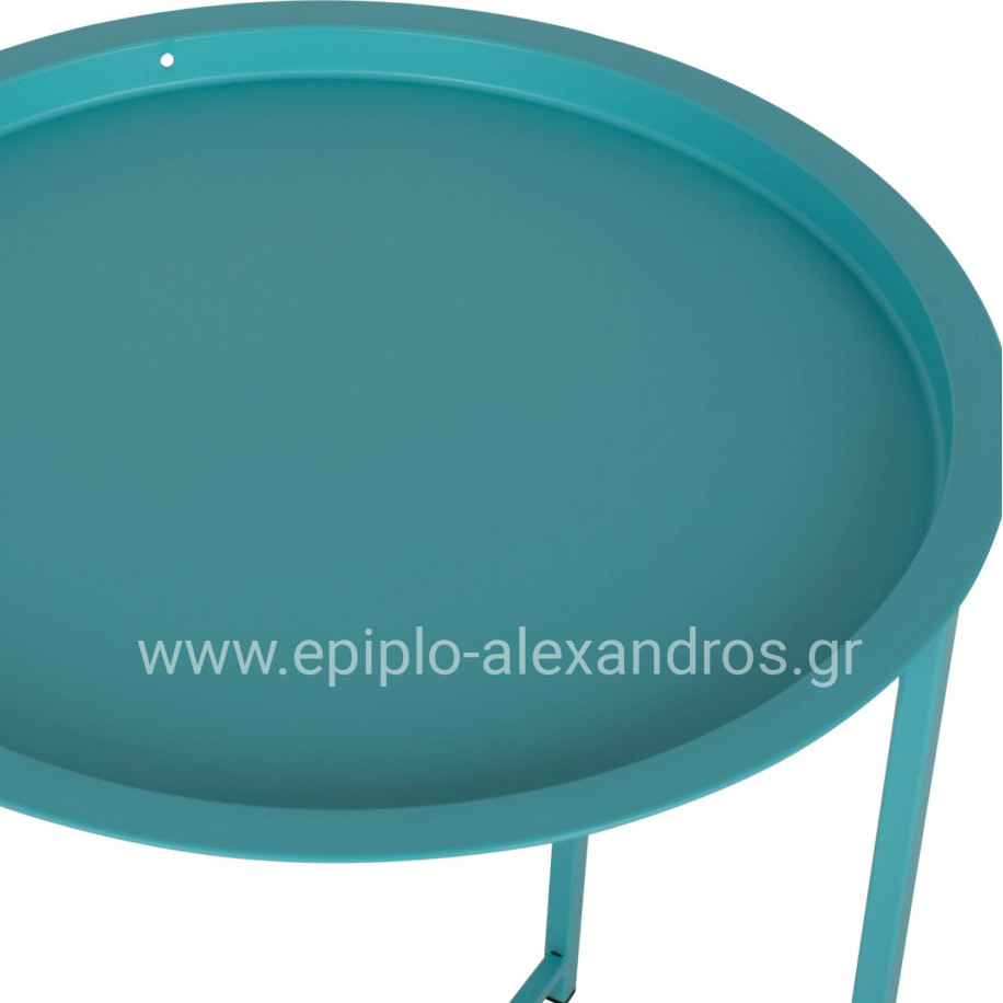 FOLDABLE SIDE TABLE SAMUEL HM5287.08 WITH REMOVABLE TRAY METALLIC TURQUOISE Φ46x53Hcm.