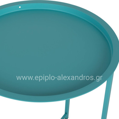 FOLDABLE SIDE TABLE SAMUEL HM5287.08 WITH REMOVABLE TRAY METALLIC TURQUOISE Φ46x53Hcm.