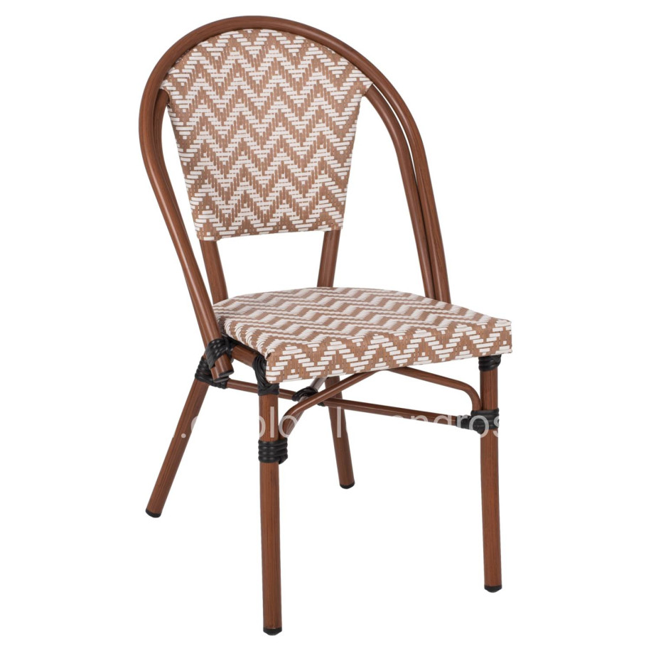 CHAIR ALUMINUM HM5860.03 BROWN BAMBOO LOOK TEXTILENE BEIGE-WHITE 50x54x84,5Ηcm.m.