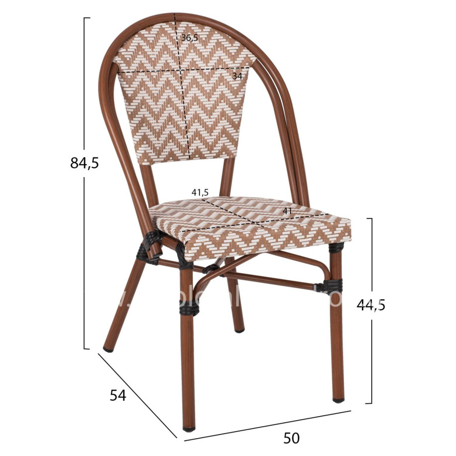 CHAIR ALUMINUM HM5860.03 BROWN BAMBOO LOOK TEXTILENE BEIGE-WHITE 50x54x84,5Ηcm.m.