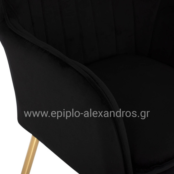 ARMCHAIR SAWYER HM8523.04 BLACK VELVET AND GOLDEN LEGS 55Χ60Χ83Hcm.