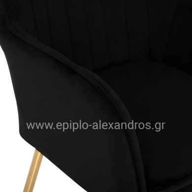 ARMCHAIR SAWYER HM8523.04 BLACK VELVET AND GOLDEN LEGS 55Χ60Χ83Hcm.