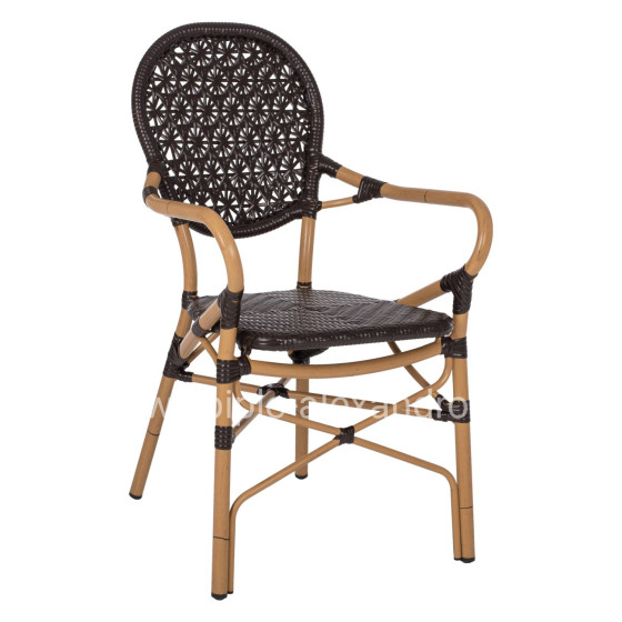 ARMCHAIR ALUMINUM HM5926.01 BROWN BAMBOO LOOK AND BROWN PE RATTAN 56x62x95Hcm.
