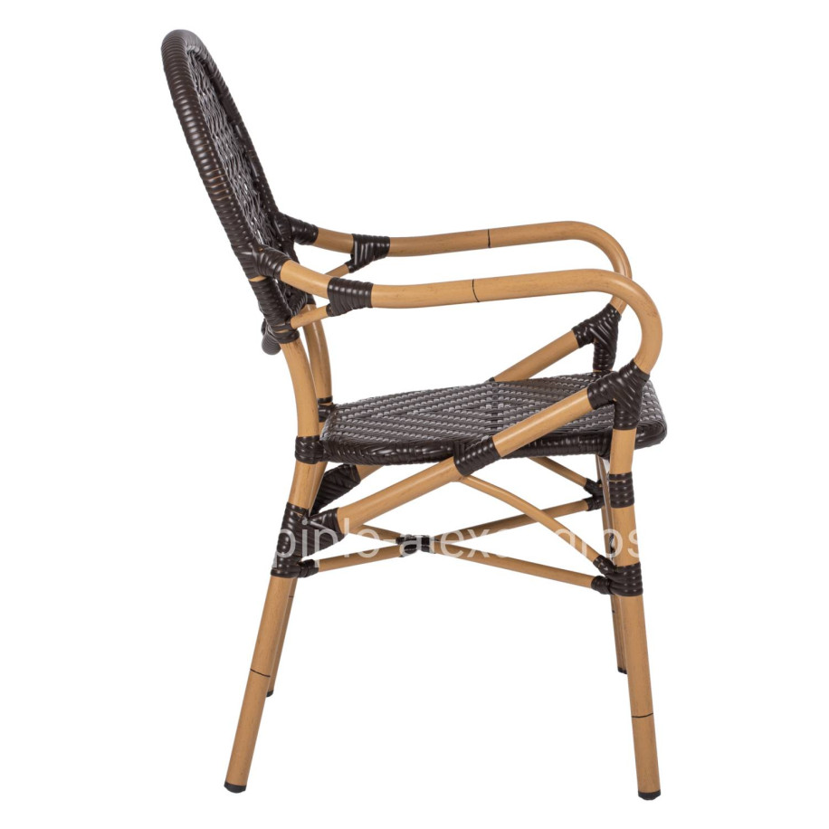 ARMCHAIR ALUMINUM HM5926.01 BROWN BAMBOO LOOK AND BROWN PE RATTAN 56x62x95Hcm.