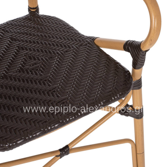 ARMCHAIR ALUMINUM HM5926.01 BROWN BAMBOO LOOK AND BROWN PE RATTAN 56x62x95Hcm.