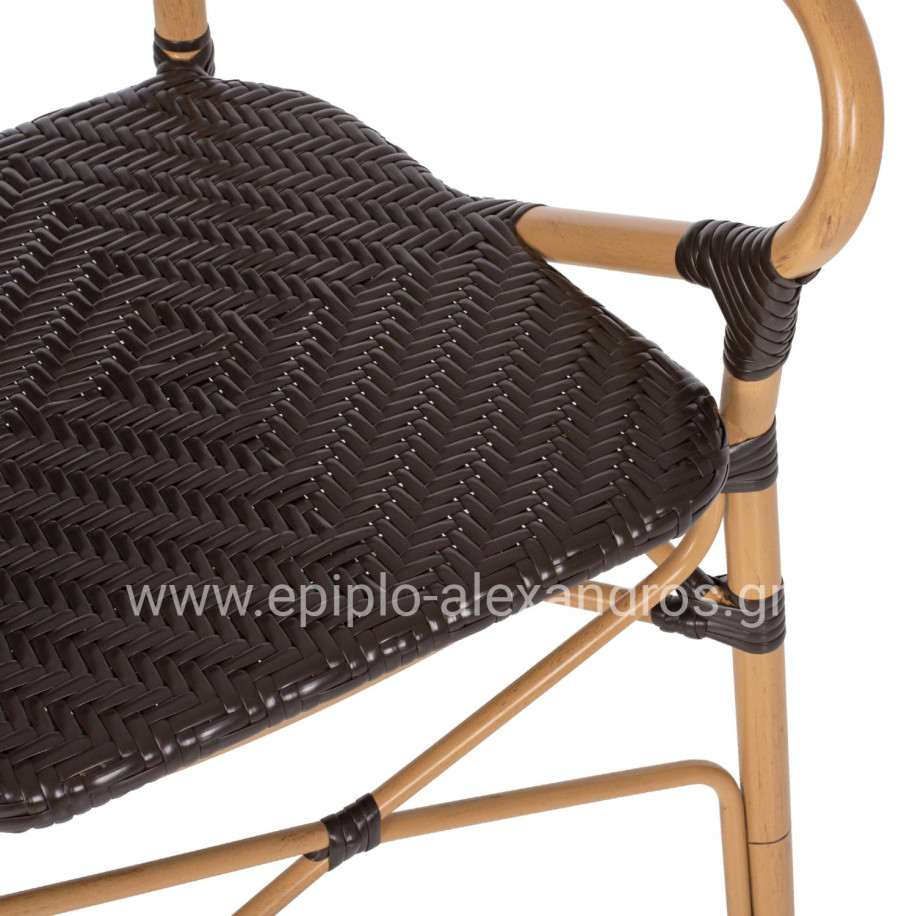 ARMCHAIR ALUMINUM HM5926.01 BROWN BAMBOO LOOK AND BROWN PE RATTAN 56x62x95Hcm.