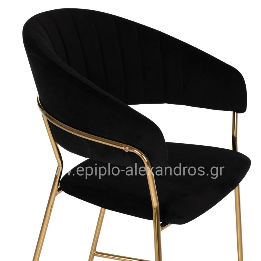 BAR STOOL THEODORE HM8734.04 BLACK VELVET GOLD METAL FRAME 60x55x100Hcm.