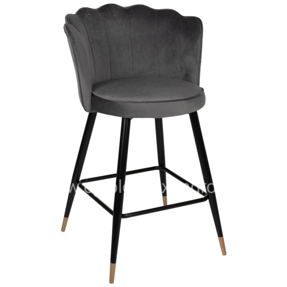 BAR STOOL VESNA HM8736.01 GREY VELVET METAL FRAME IN BLACK 50x50x90Hcm.