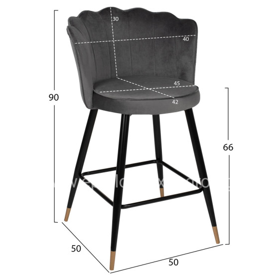 BAR STOOL VESNA HM8736.01 GREY VELVET METAL FRAME IN BLACK 50x50x90Hcm.