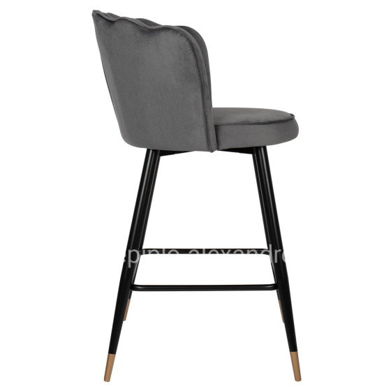 BAR STOOL VESNA HM8736.01 GREY VELVET METAL FRAME IN BLACK 50x50x90Hcm.