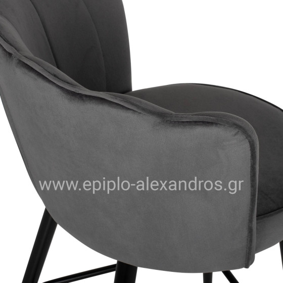BAR STOOL VESNA HM8736.01 GREY VELVET METAL FRAME IN BLACK 50x50x90Hcm.