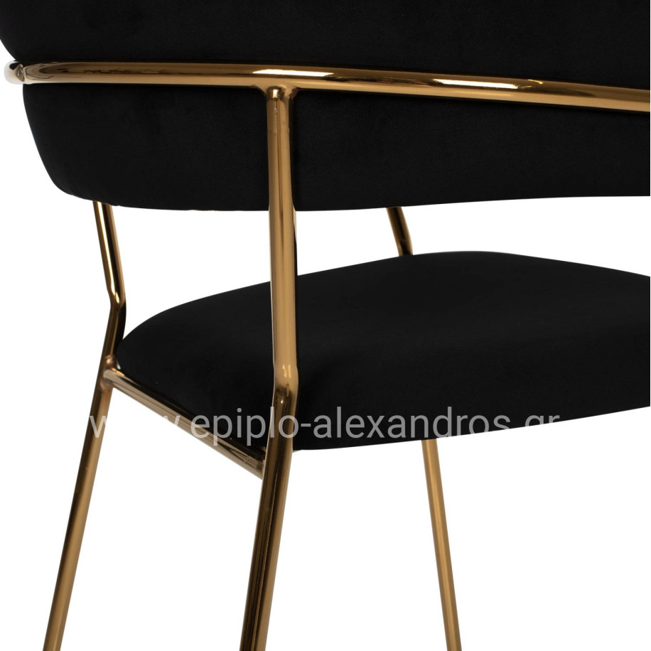 ARMCHAIR THEODORE HM8520.04 BLACK VELVET AND GOLDEN FRAME 55Χ50Χ82Hcm.