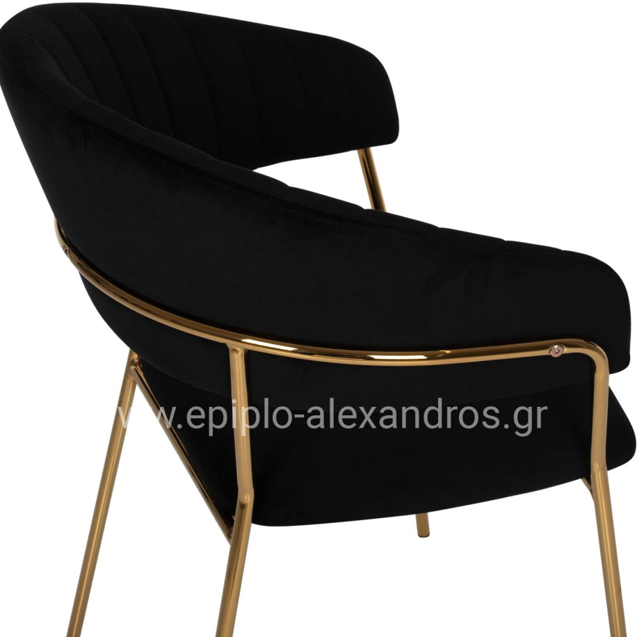 ARMCHAIR THEODORE HM8520.04 BLACK VELVET AND GOLDEN FRAME 55Χ50Χ82Hcm.