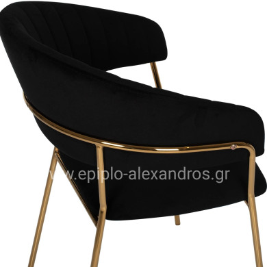 ARMCHAIR THEODORE HM8520.04 BLACK VELVET AND GOLDEN FRAME 55Χ50Χ82Hcm.