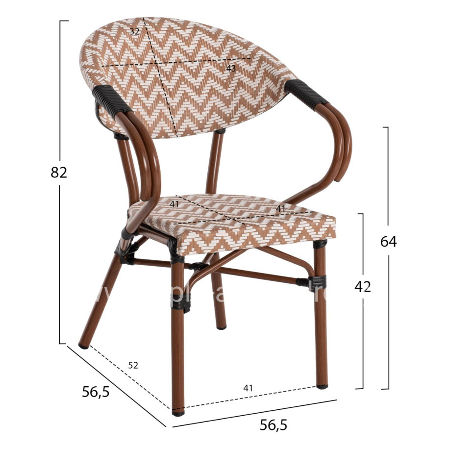 ARMCHAIR ALUMINUM HM5861.03 BAMBOO LOOK BROWN-WHITE56.58.5x58x82Η cm.