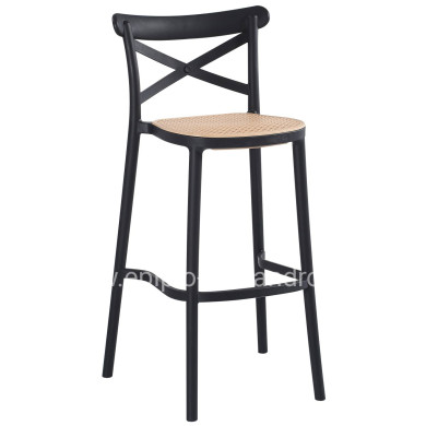 BAR STOOL CONN HM5933.02 POLYPROPYLENE WITH BACKREST BLACK AND BEIGE SEAT 41x49x102Hcm.
