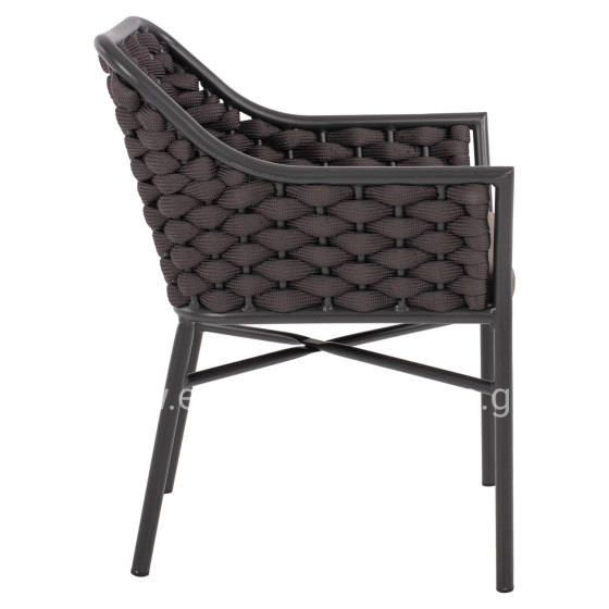 ARMCHAIR ALUMINUM HM5858.01 WITH ROPE- GREY COLOR 56x58x76Hcm.