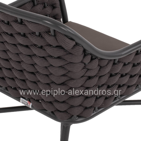 ARMCHAIR ALUMINUM HM5858.01 WITH ROPE- GREY COLOR 56x58x76Hcm.