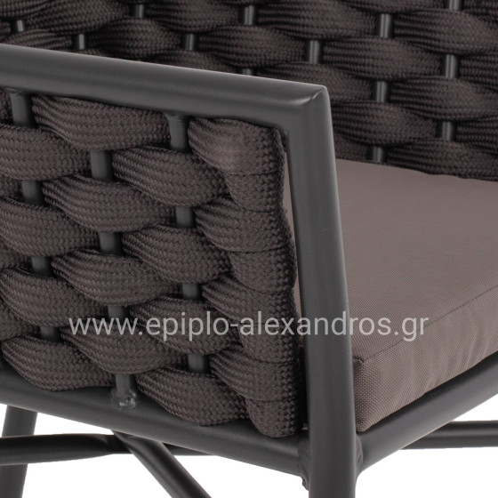 ARMCHAIR ALUMINUM HM5858.01 WITH ROPE- GREY COLOR 56x58x76Hcm.