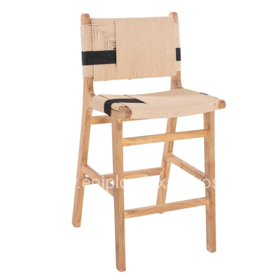 BARSTOOL MEDIUM-HEIGHT HM9325.01 RUBBERWOOD & ROPE- NATURAL RUSTIC COLOR 45x46x95Hcm.