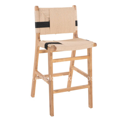 BARSTOOL MEDIUM-HEIGHT HM9325.01 RUBBERWOOD & ROPE- NATURAL RUSTIC COLOR 45x46x95Hcm.