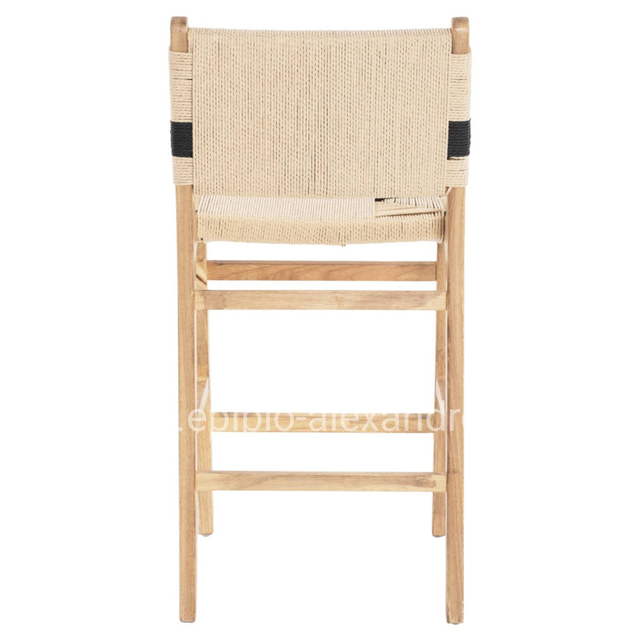 BARSTOOL MEDIUM-HEIGHT HM9325.01 RUBBERWOOD & ROPE- NATURAL RUSTIC COLOR 45x46x95Hcm.