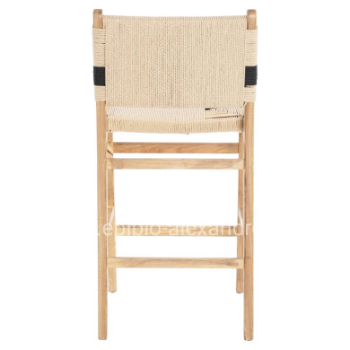 BARSTOOL MEDIUM-HEIGHT HM9325.01 RUBBERWOOD & ROPE- NATURAL RUSTIC COLOR 45x46x95Hcm.