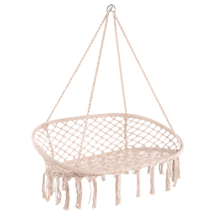 HANGING NEST HM5769 2-SEATER MACRAME ROPE IN BEIGE COLOR 130x67x120-140Hcm.