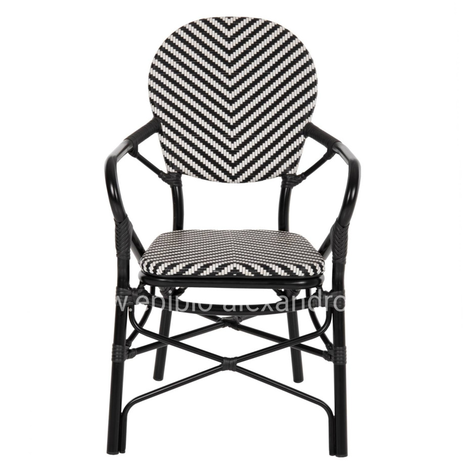 ARMCHAIR ALUMINUM HM5928.01 BLACK WITH TEXTLINE IN BLACK&WHITE 56x59x94,5Hcm.