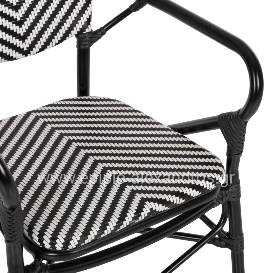 ARMCHAIR ALUMINUM HM5928.01 BLACK WITH TEXTLINE IN BLACK&WHITE 56x59x94,5Hcm.