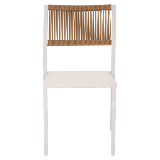 CHAIR ALUMINUM HM5921.02 WHITE FRAME AND TEXTLINE WITH BEIGE SYNTHETIC RATTAN 46x55,5x83Hcm.