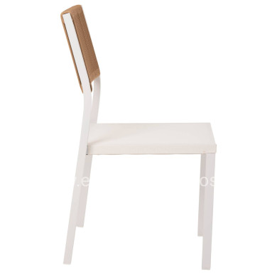 CHAIR ALUMINUM HM5921.02 WHITE FRAME AND TEXTLINE WITH BEIGE SYNTHETIC RATTAN 46x55,5x83Hcm.