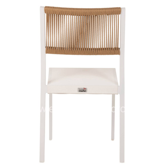 CHAIR ALUMINUM HM5921.02 WHITE FRAME AND TEXTLINE WITH BEIGE SYNTHETIC RATTAN 46x55,5x83Hcm.