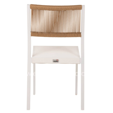 CHAIR ALUMINUM HM5921.02 WHITE FRAME AND TEXTLINE WITH BEIGE SYNTHETIC RATTAN 46x55,5x83Hcm.