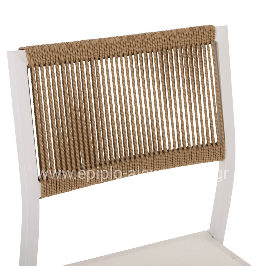 CHAIR ALUMINUM HM5921.02 WHITE FRAME AND TEXTLINE WITH BEIGE SYNTHETIC RATTAN 46x55,5x83Hcm.
