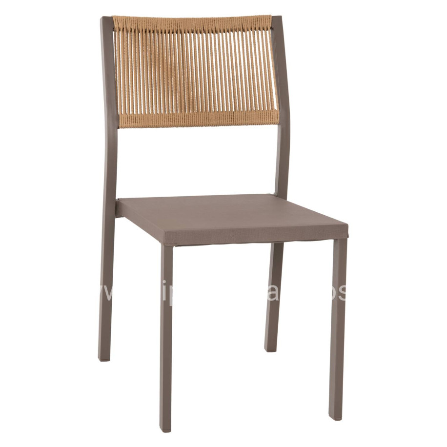CHAIR ALUMINUM HM5921.03 CHAMPAGNE FRAME AND TEXTLINE WITH BEIGE SYNTHETIC RATTAN 46x55,5x83Hcm.
