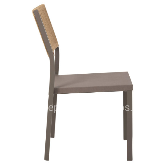 CHAIR ALUMINUM HM5921.03 CHAMPAGNE FRAME AND TEXTLINE WITH BEIGE SYNTHETIC RATTAN 46x55,5x83Hcm.