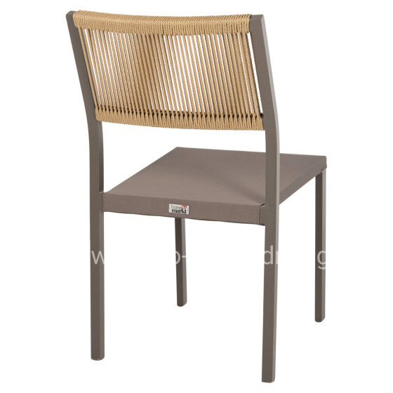 CHAIR ALUMINUM HM5921.03 CHAMPAGNE FRAME AND TEXTLINE WITH BEIGE SYNTHETIC RATTAN 46x55,5x83Hcm.