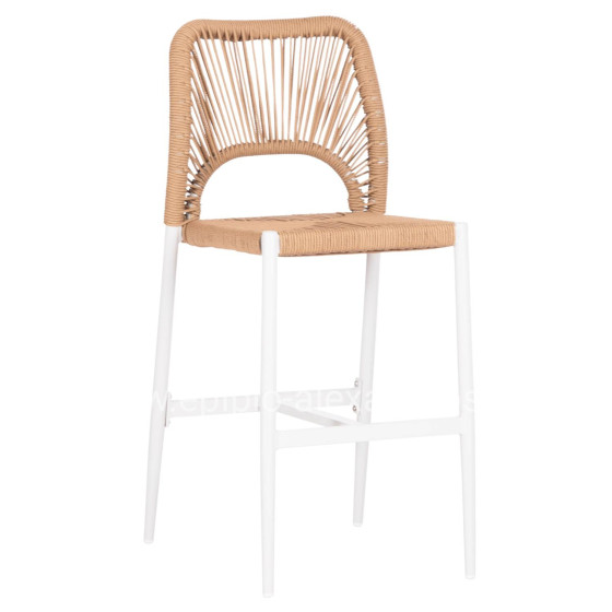 BAR STOOL MEDIUM HEIGHT NOJO HM5920.01 WHITE ALUMINUM--BEIGE SYNTHETIC RATTAN 40x55.5x99Hcm.