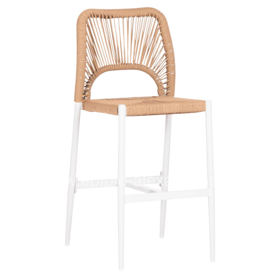 BAR STOOL MEDIUM HEIGHT NOJO HM5920.01 WHITE ALUMINUM--BEIGE SYNTHETIC RATTAN 40x55.5x99Hcm.