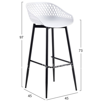 BAR STOOL HM8686.11 WHITE POLYPROPYLENE AND BLACK METAL LEGS 45x45x97Hcm.