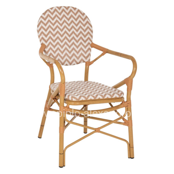 ARMCHAIR ALUMINUM HM5928.03 BAMBOO LOOK WITH TEXTLINE- NATURAL &WHITE 55x58x95Hcm.