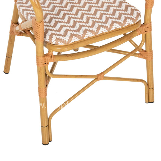 ARMCHAIR ALUMINUM HM5928.03 BAMBOO LOOK WITH TEXTLINE- NATURAL &WHITE 55x58x95Hcm.