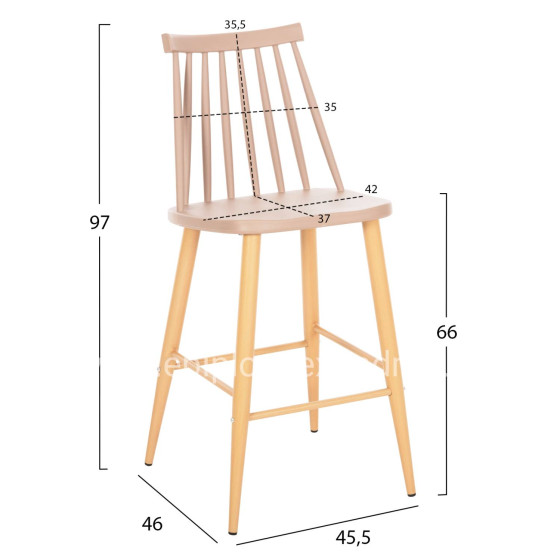 BAR STOOL MEDIUM HEIGHT VANESSA HM9300.25 CAPPUCCINO PP & METAL LEGS IN WOOD COLOR 45,5x46x97Hcm.