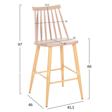 BAR STOOL MEDIUM HEIGHT VANESSA HM9300.25 CAPPUCCINO PP & METAL LEGS IN WOOD COLOR 45,5x46x97Hcm.