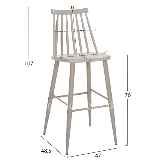 BAR STOOL HIGH SEAT VANESSA HM8459.20 GREY PP & GREY METAL LEGS 47x48,5x107Hcm.