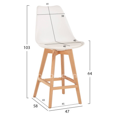 BAR STOOL VEGAS HM8000.21 MEDIUM HEIGHT WHITE POLYPROPYLENE NATURAL BEECH WOOD 47x58x100Hcm.