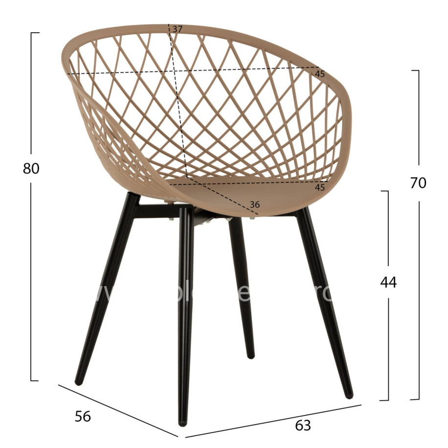 ARMCHAIR ARIADNE HM8001.23 CAPPUCCINO POLYPROPYLENE-BLACK METAL LEGS 63x56x80Hcm.